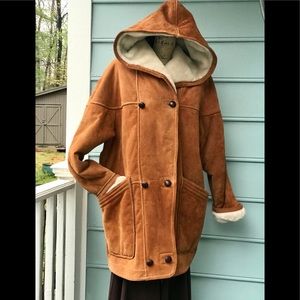 Hooded shearling fancy fur double breasted